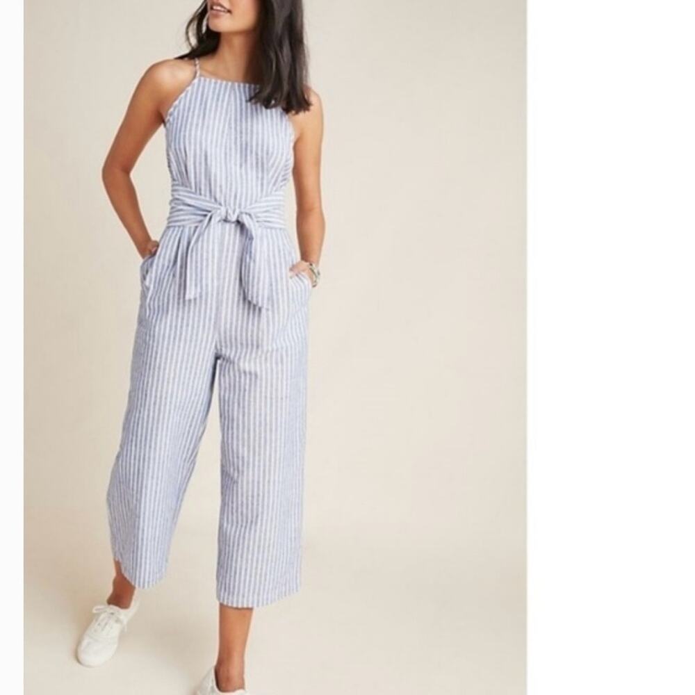 Anthropologie Chilmark Linen Blend Jumpsuit, Costal Chic at its Best, Size Large